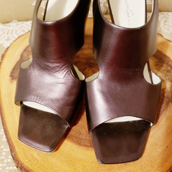 LEATHER CUTOUT WOOD BLOCK HEELS 10 - Picture 9 of 14